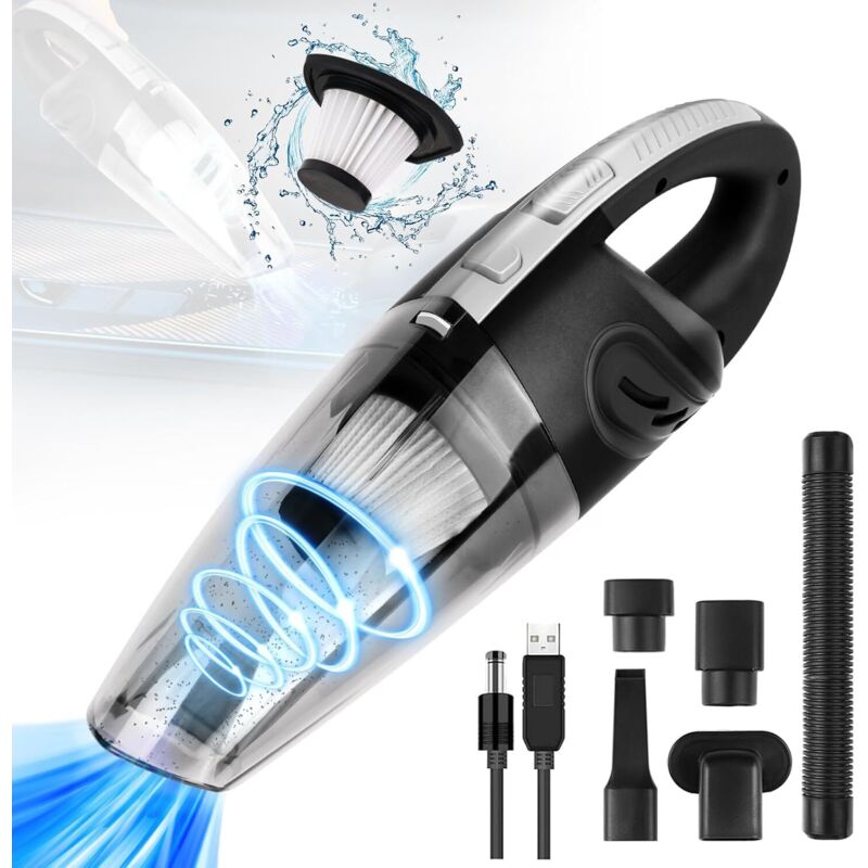 foto del prodotto aspirapolvere portatile 4500 pa 120 w, ricarica 3h, autonomia 35min, filtro lavabile, per auto/cucina