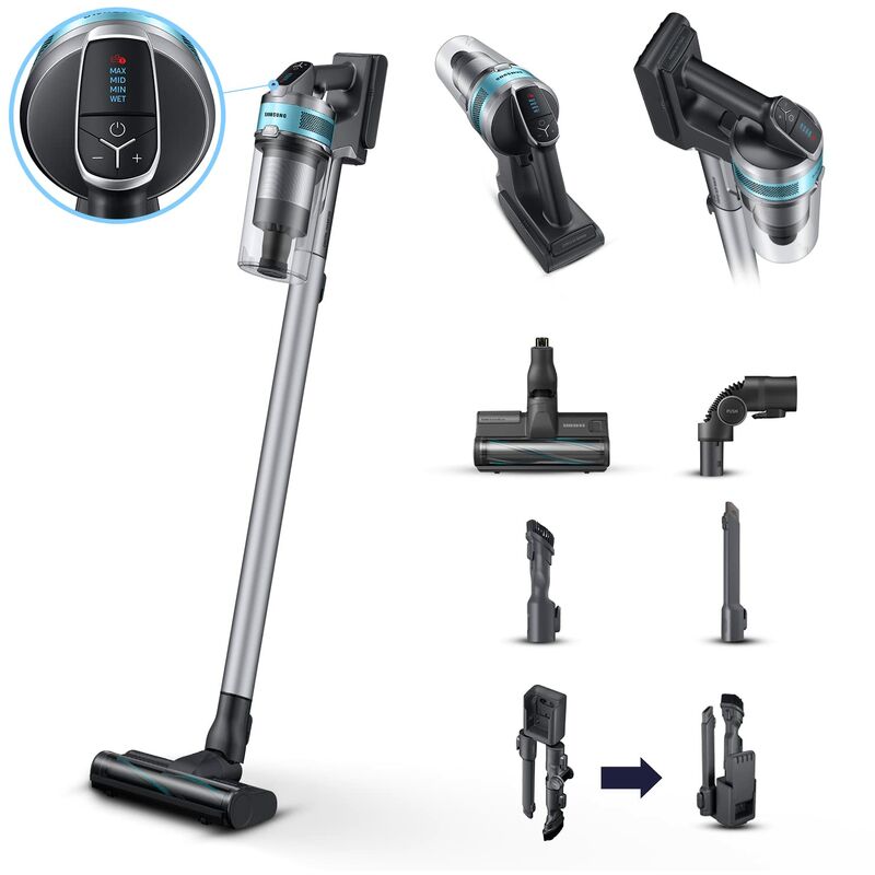 foto del prodotto aspirapolvere senza fili jet 75 turbo vs20t7531t1 et, senza sacco, potenza 200w, fino a 60 min di autonomia, argento samsung