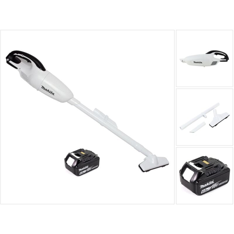 foto del prodotto aspiratore a batteria makita dcl 180 g1 w 18 v bianco 1x batteria ricaricabile 6,0 ah senza caricabatterie