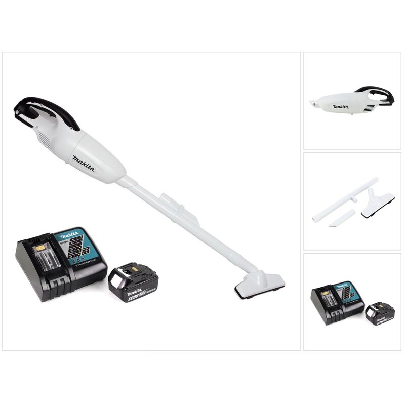 foto del prodotto aspiratore a batteria makita dcl 180 rt1 w 18 v bianco 1x batteria ricaricabile 5,0 ah caricabatterie