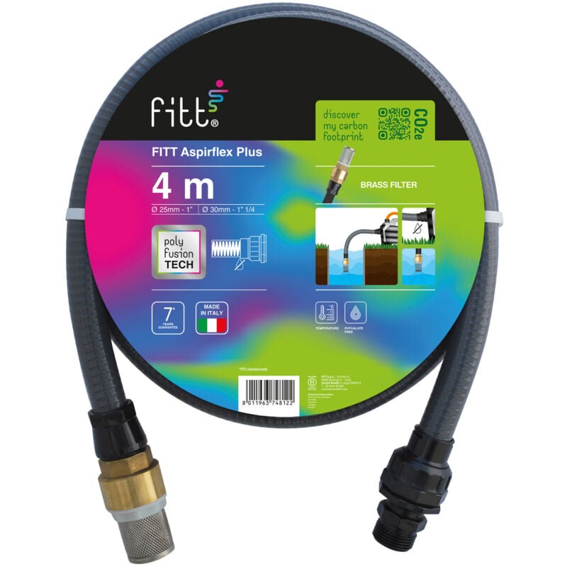 foto del prodotto aspirflex plus 4 m tubo per aspirazione dell acqua, per collegamento a pompe, con tecnologia esclusiva e filtro in ottone, grigio fitt
