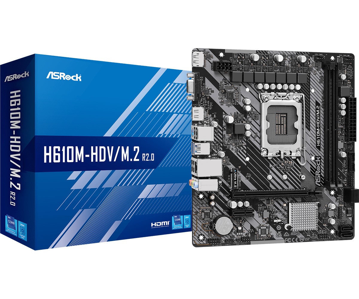 foto del prodotto asrock mb h610, h610m hdv m.2 r.0, lga 1700, 2ddr4, m2, matx