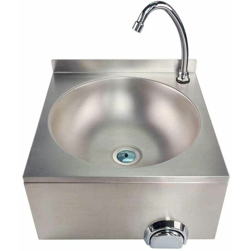 foto del prodotto ass02 lavabo a parete in acciaio inox, comando al ginocchio, comando femorale, lavabo per lavaggio a mano bc elec
