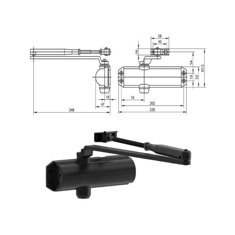 foto del prodotto assa abloy chiudiporta aerodinamico nero dc120 0 mab