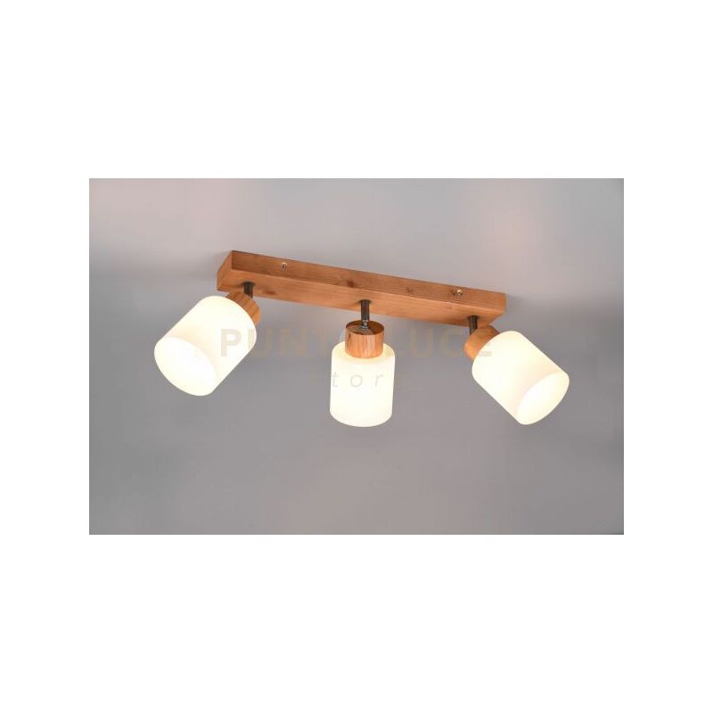 foto del prodotto assam barra 3 spots base legno con vetri bianchi l. 45cm attacco e14
