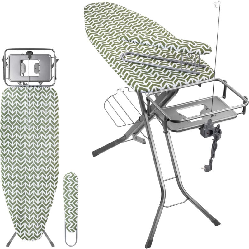 foto del prodotto asse da stiro con generatore di vapore, asse da stiro con presa di corrente e altezza regolabile per una stiratura facile 130 x 48 cm, verde - kadax