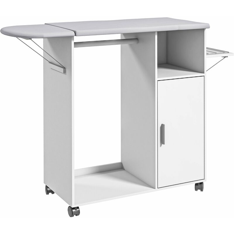 foto del prodotto asse da stiro con mobile 107x42,5x99 cm con piano d appoggio e 3 ripiani bianco