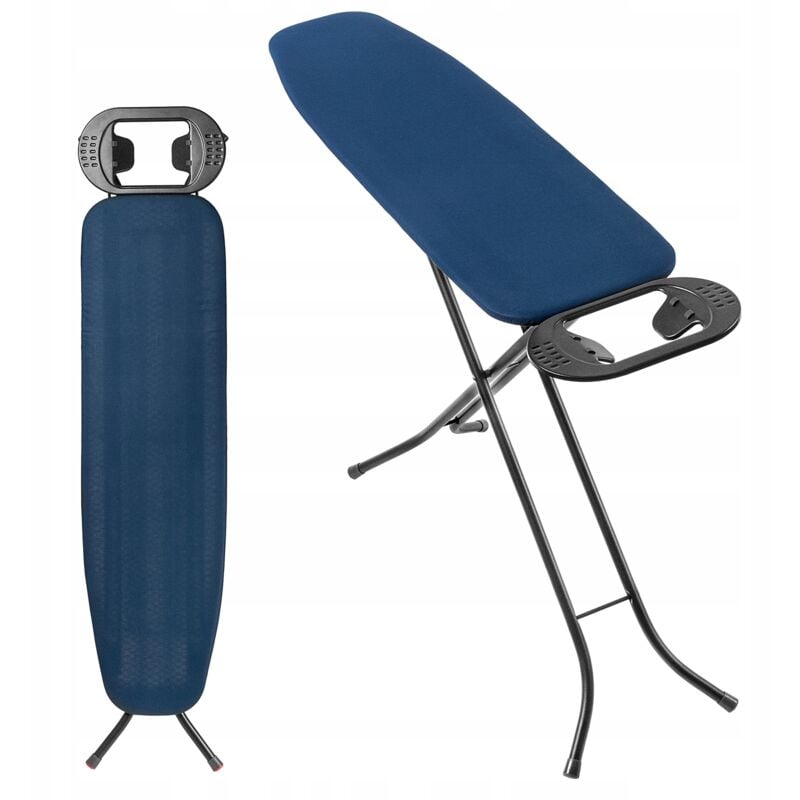 foto del prodotto asse da stiro kadax 110 x 30 cm, asse pieghevole con fodera in cotone, portaferro, piedini antiscivolo e altezza regolabile (blu scuro)