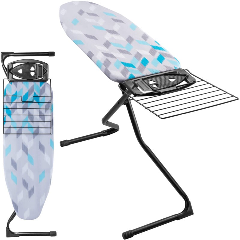 foto del prodotto asse da stiro kadax 120 x 42 cm, asse da stiro pieghevole con fodera in cotone, supporto per ferro, piedini antiscivolo e altezza regolabile blu 