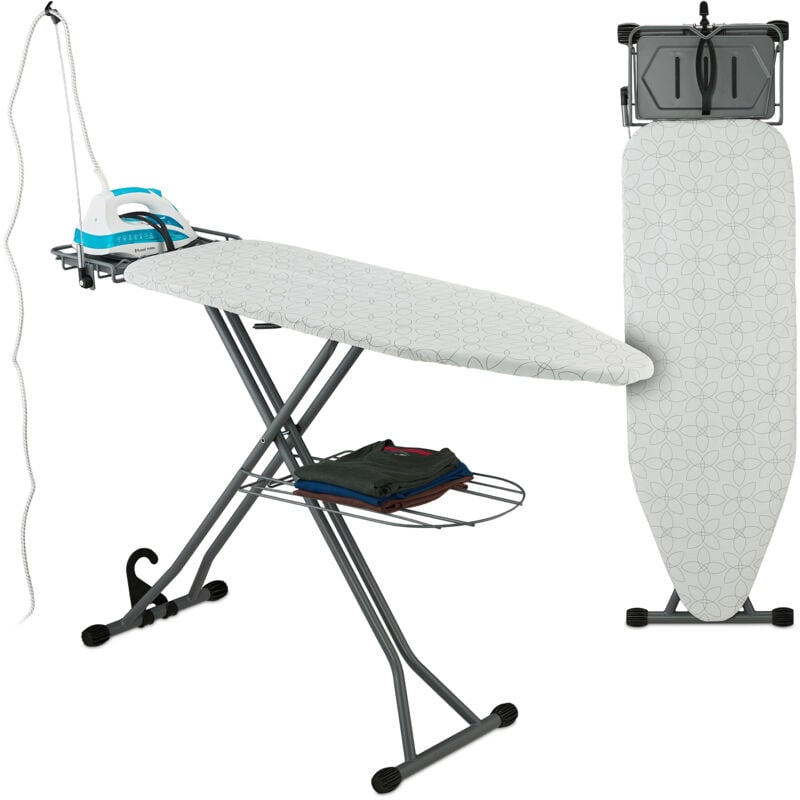foto del prodotto asse da stiro pieghevole, tavolo ferro a vapore, piano per stirare salvaspazio, 115x39 cm, copriasse, argento - relaxdays