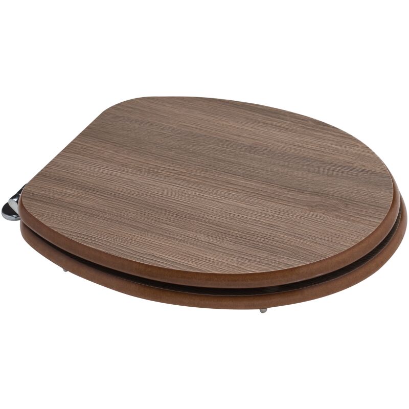 foto del prodotto asse wc universale in mdf effetto legno rovere fumo