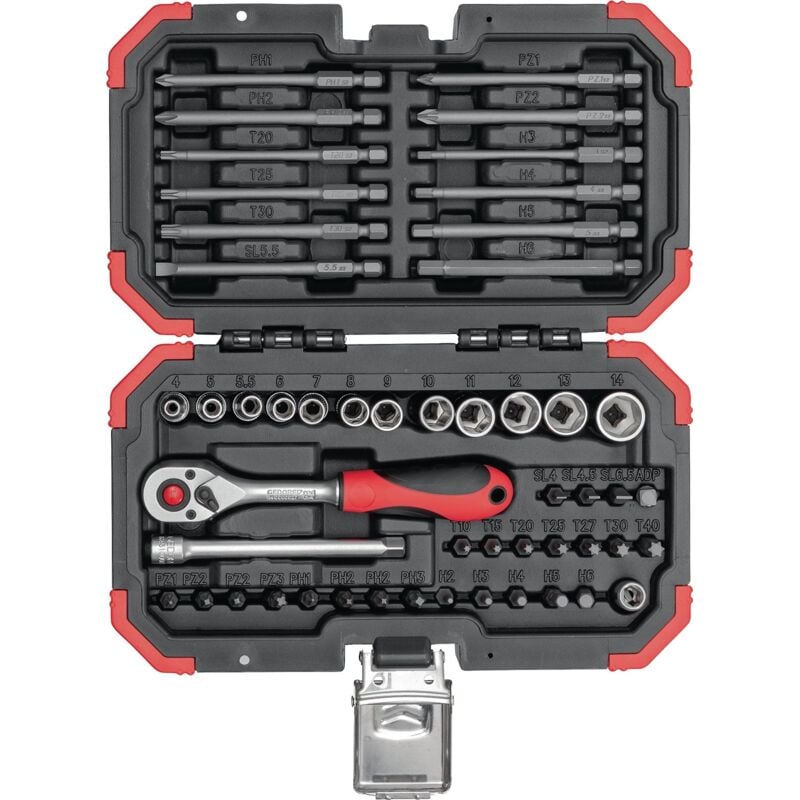 foto del prodotto assortiment de cl s à douilles et embouts r33003051 51 pièces 1 4 pouce sw 4-14mm z.72 gedore red