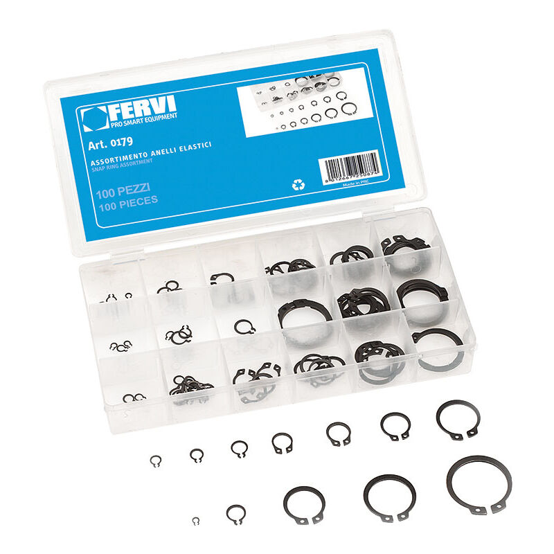 foto del prodotto assortimento 100 pz anelli elastici seeger fervi 0179