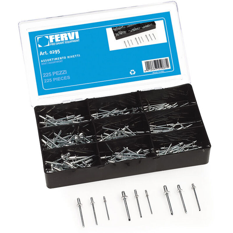 foto del prodotto assortimento 225 pz rivetti a strappo in alluminio fervi 0295