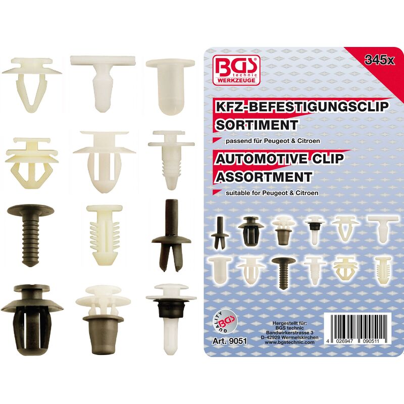 foto del prodotto assortimento clip di fissaggio per peugeot, citroen 345 pz.