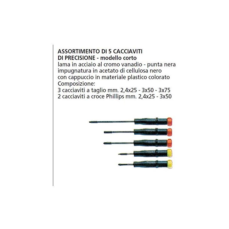 foto del prodotto assortimento di 5 cacciaviti di precisione modello corto