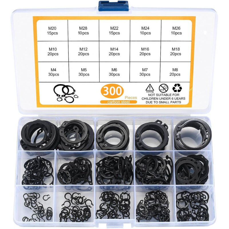 foto del prodotto assortimento di 510 pezzi di anelli elastici in metallo, 15 tipi di assortimento di clip e 4 5 6 7 8 9 10 12 14 16 18 20 22 24 26 28 mm per