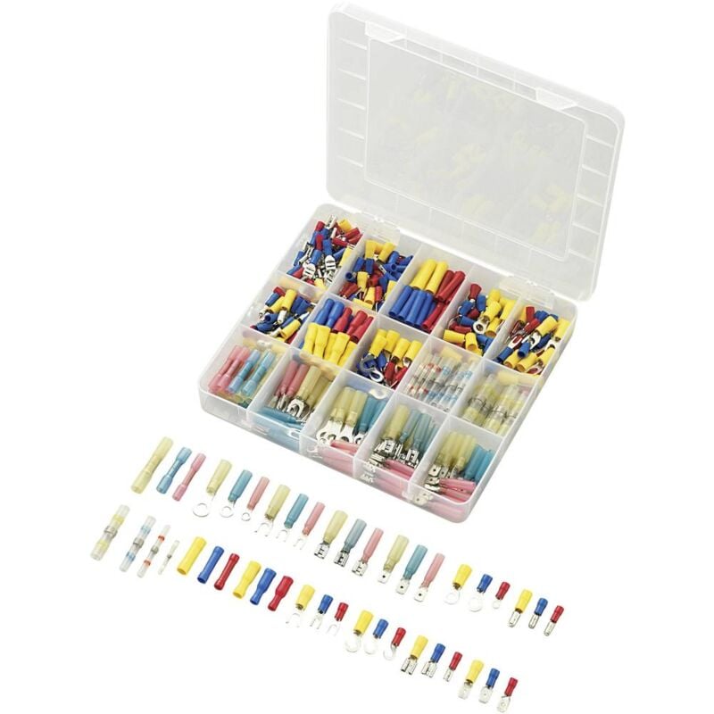foto del prodotto assortimento di connettori a crimpare da 0,5 mm a 2,5 mm , blu,gialli,rossi,bianchi conrad components 739925, 382 pz.