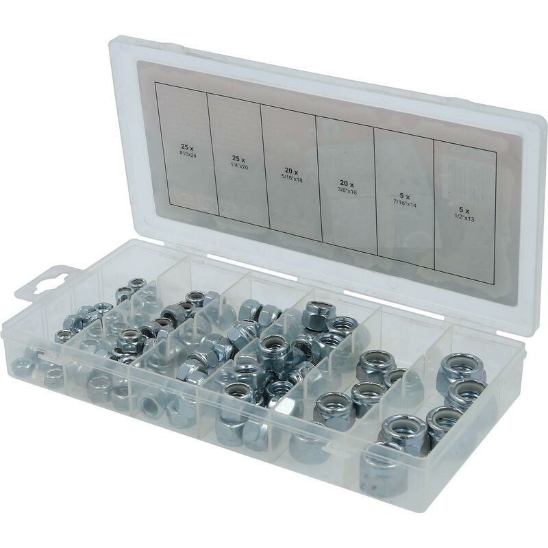 foto del prodotto assortimento di dadi autobloccanti, unc, 100 pz