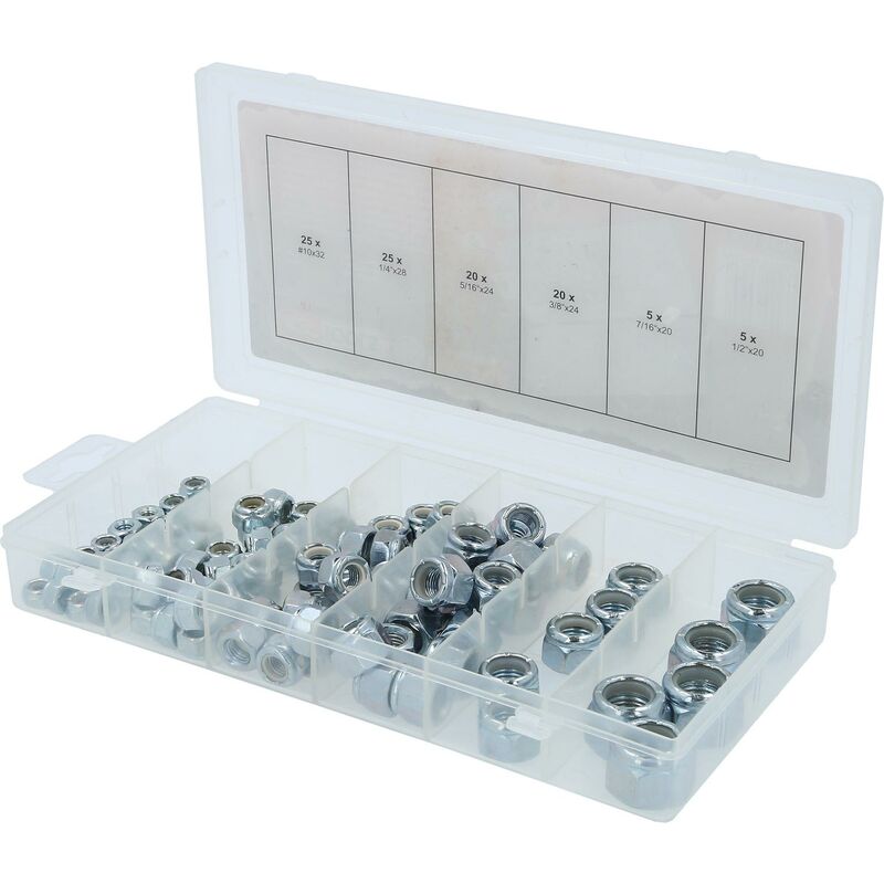 foto del prodotto assortimento di dadi autobloccanti, unf, 100 pz