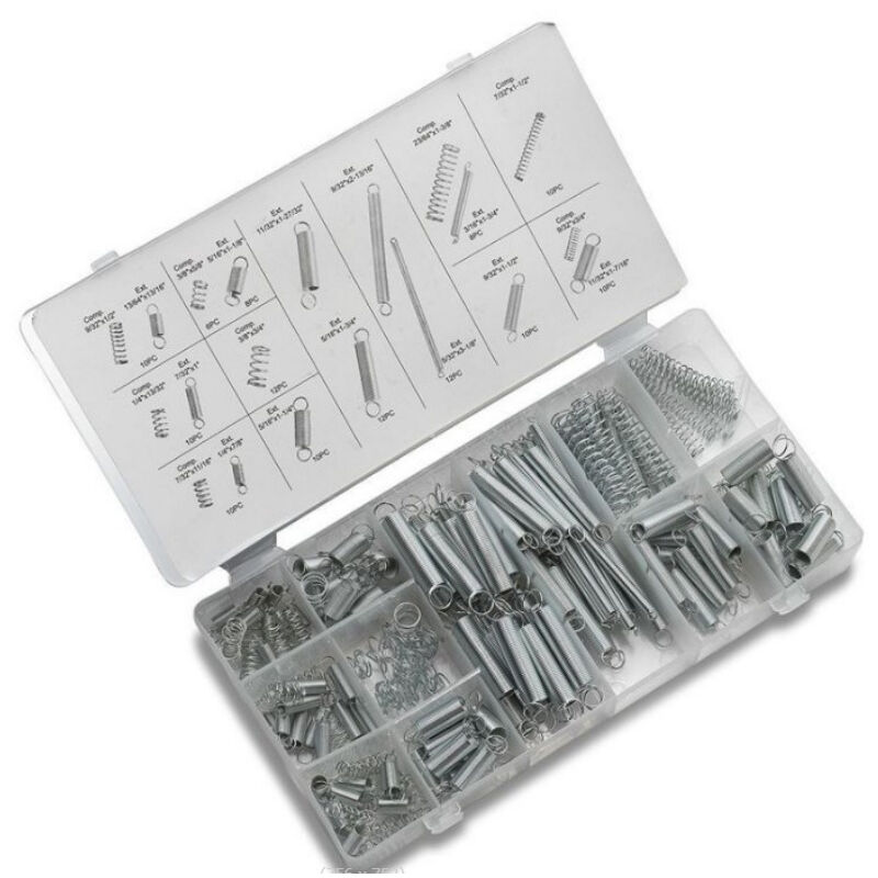 foto del prodotto assortimento di molle assortimento di molle di compressione e estensione in metallo zincato da 200 pezzi con custodia portatile