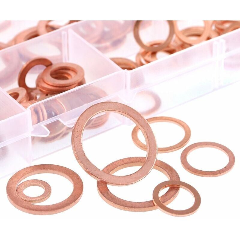 foto del prodotto assortimento di rondelle piatte in rame metrico da 165 pezzi 8 misure m6 m8 m10 m12 m14 m16 m18 m20,