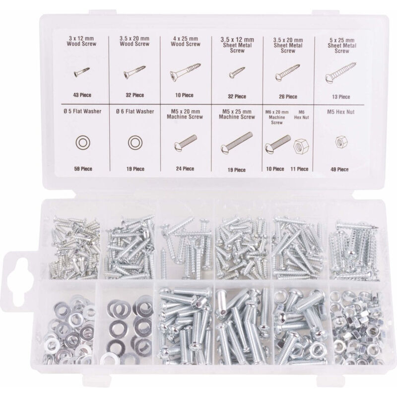 foto del prodotto assortimento di viti e dadi, bulloni, rondelle, 347 articoli.