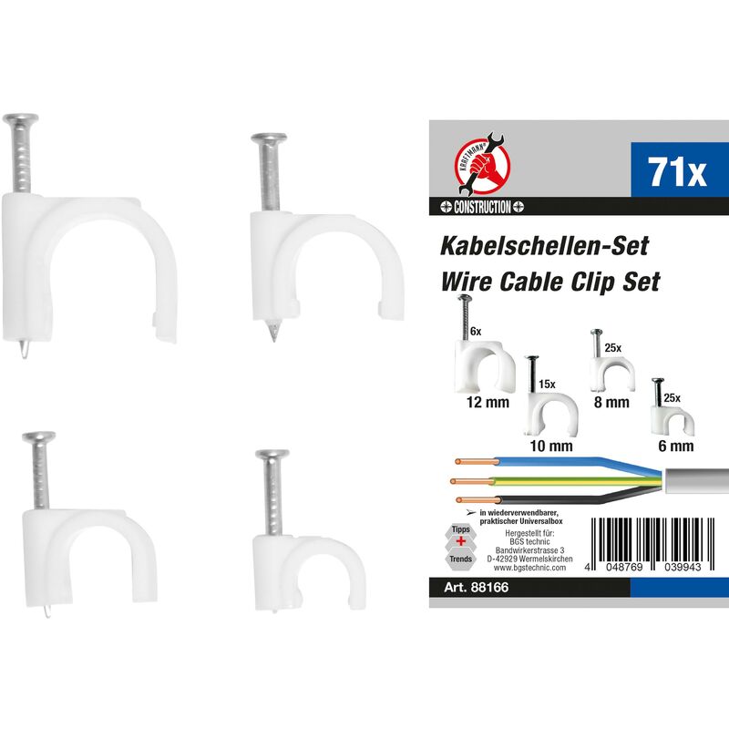 foto del prodotto assortimento fermacavi da parete 71 pz.