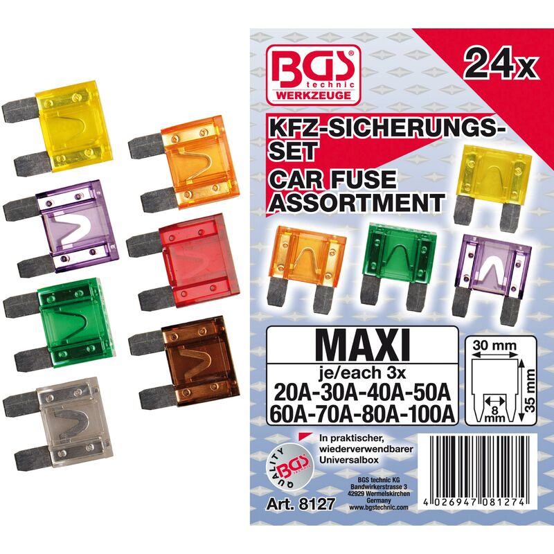 foto del prodotto assortimento fusibili autoveicoli maxi 24 pz.