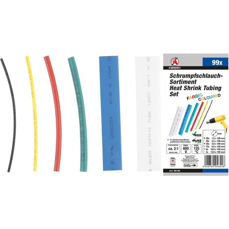 foto del prodotto assortimento manicotti termorestringenti colorati 99 pz.
