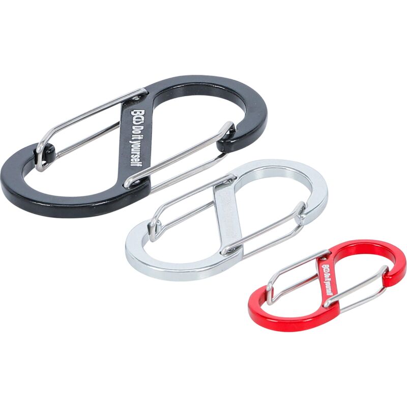 foto del prodotto assortimento moschettoni con doppia apertura alluminio 3 pz.