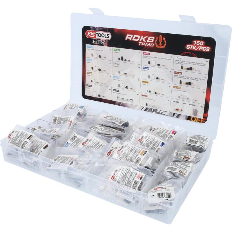 foto del prodotto assortimento per la manutenzione dei sistemi di controllo della pressione dei pneumatici tpms, 150 pz