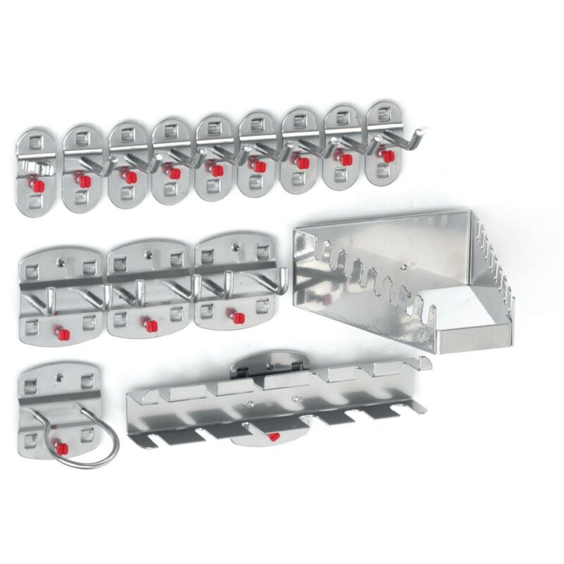 foto del prodotto assortimento portautensili, 15 pezzi, rivestimento ku. per lamiere forate, 12 ganci diversi 3 ganci doppi