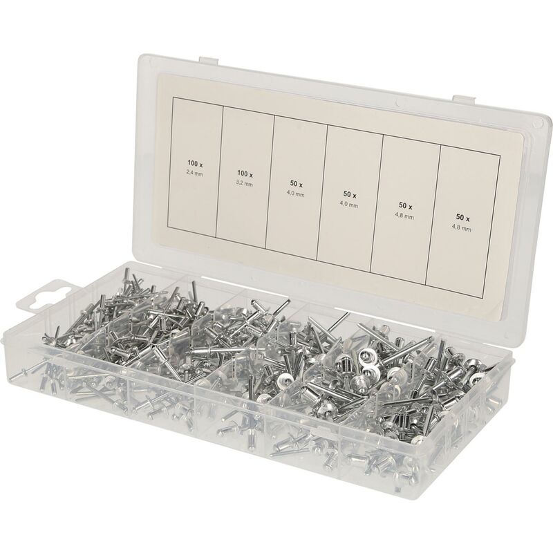 foto del prodotto assortimento rivetti a strappo, 400 pz, 2,4 3,2 4 4,8 mm