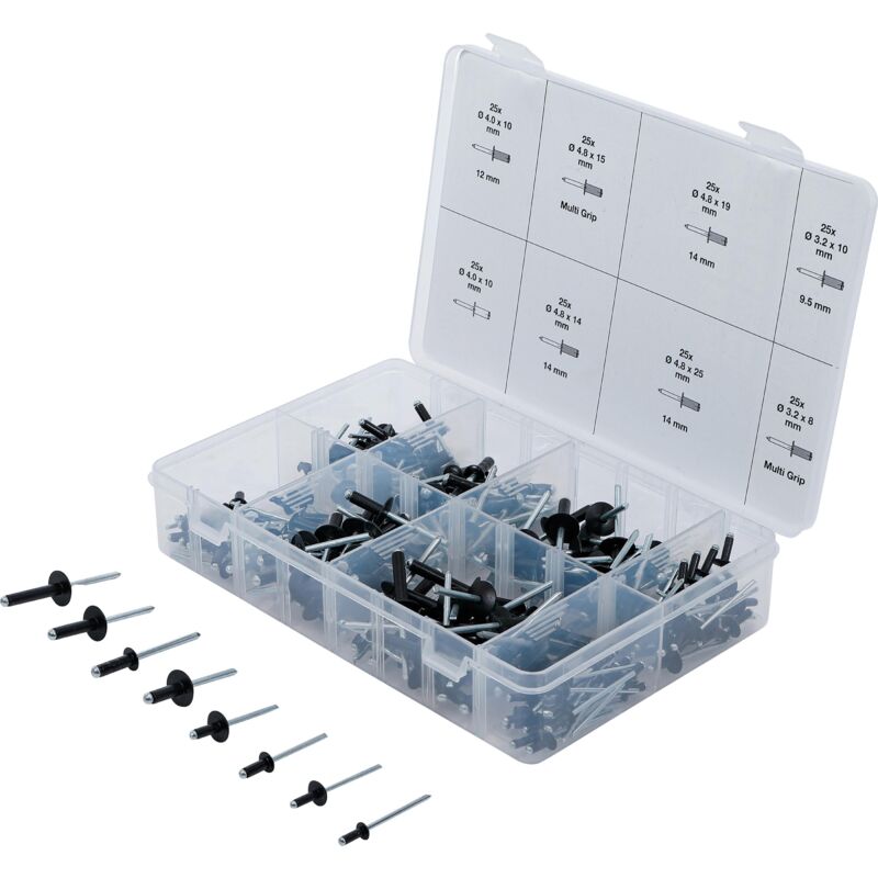 foto del prodotto assortimento rivetti a strappo alluminio 3,2 4,8 mm 200 pz.