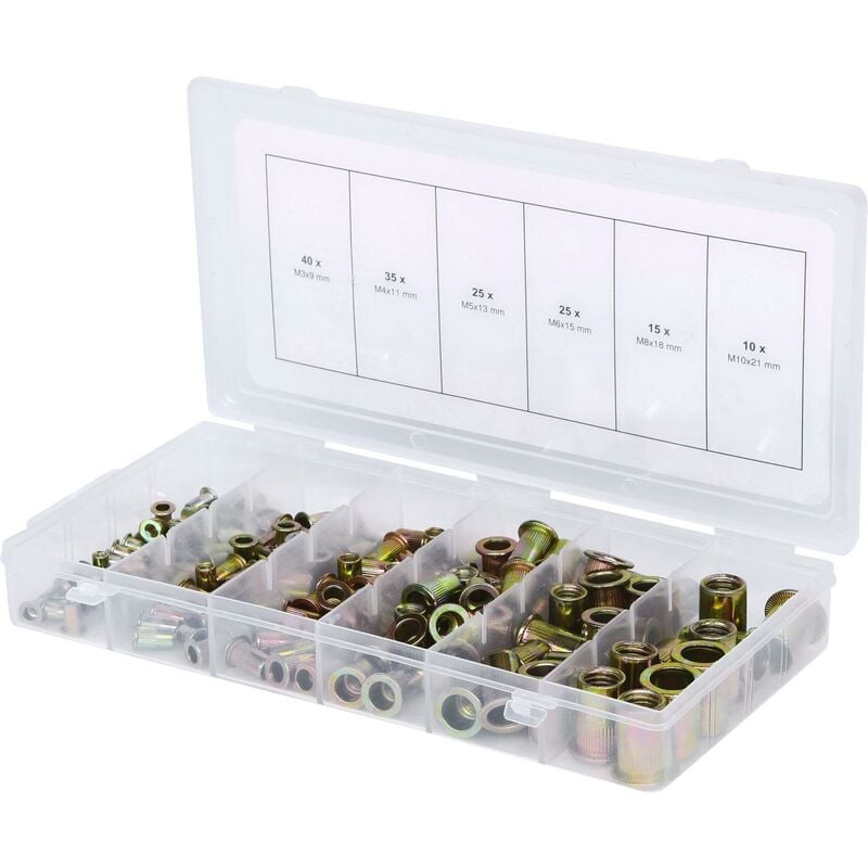 foto del prodotto assortimento rivetti filettati in acciaio, m3x9mm m10x21mm, 150 pz