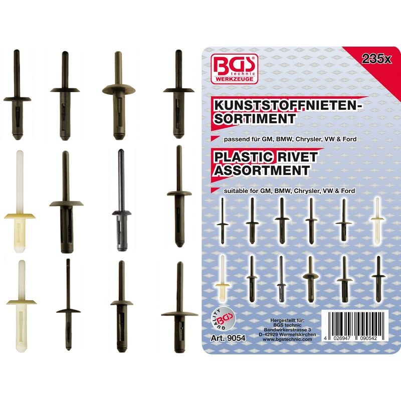 foto del prodotto assortimento rivetti in plastica per gm, bmw, chrysler, vw, ford 235 pz.