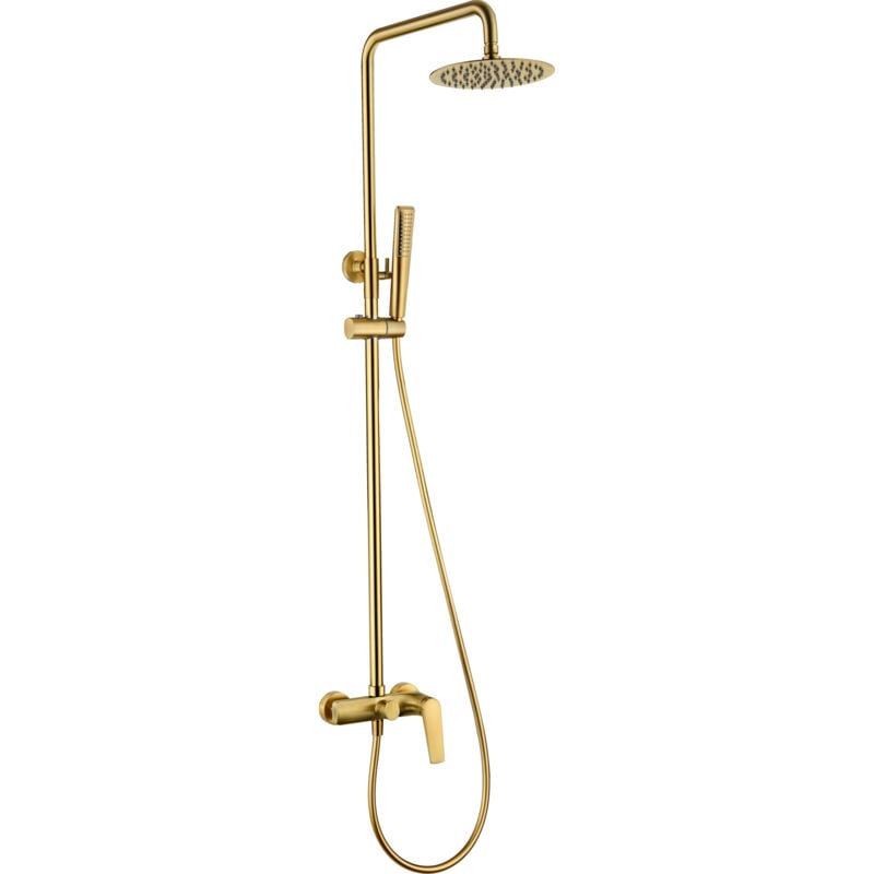 foto del prodotto asta doccia monocomando allungabile colonna doccia rubinetti bagno con doccetta e maniglia doccia colore oro spazzolato