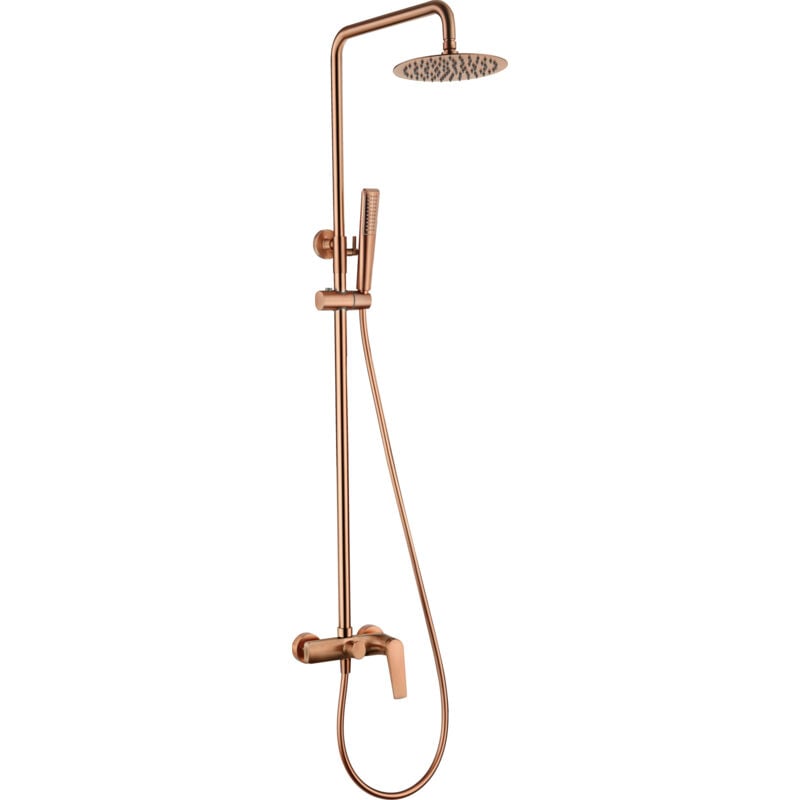 foto del prodotto asta doccia monocomando allungabile colonna doccia rubinetti bagno con doccetta e maniglia per doccia colore oro rosa spazzolato
