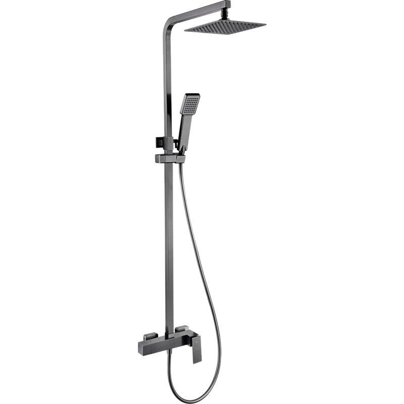foto del prodotto asta doccia monocomando allungabile da 82 cm a 126 cm colonna doccia monocomando con doccetta, maniglia doccia, soffione black gun metal