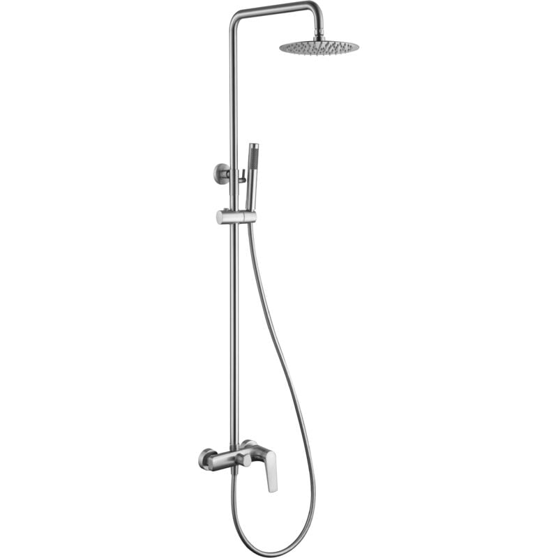 foto del prodotto asta doccia monocomando allungabile in acciaio inox. colonna doccia rubinetto bagno con doccetta e maniglia doccia colore acciaio spazzolato