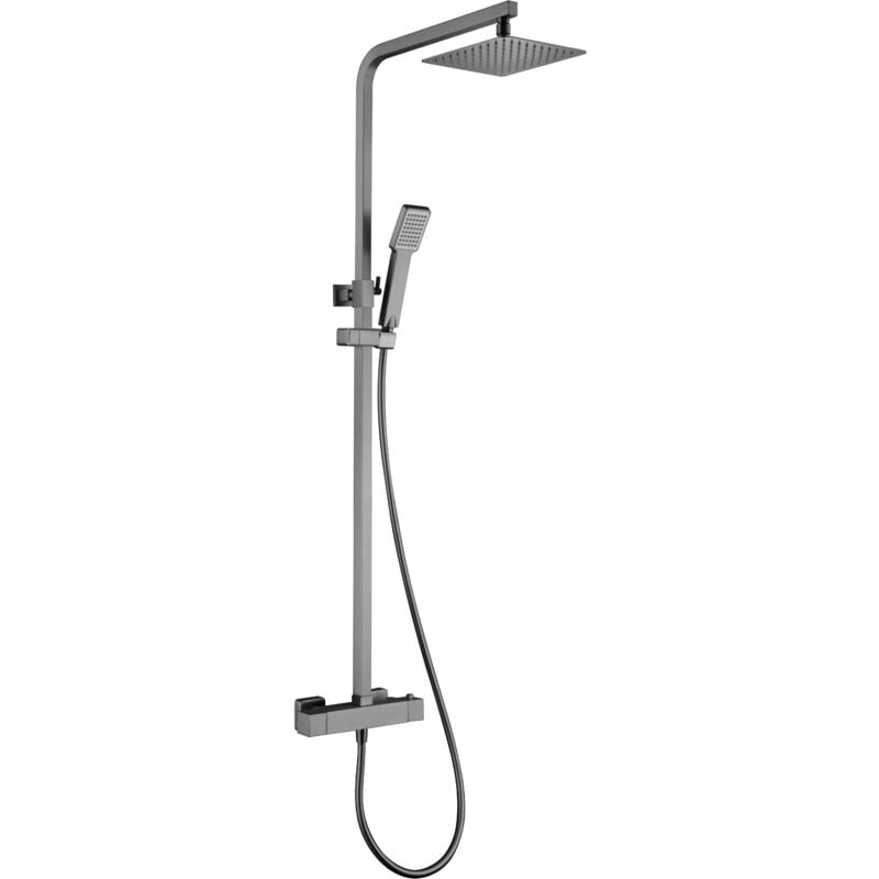 foto del prodotto asta doccia termostatica estensibile con soffione tondo extra piatto rubinetteria bagno e doccia colore black gun metal