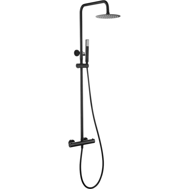 foto del prodotto asta doccia termostatica rubinetti bagno termostatici set asta doccia con doccetta, maniglia e supporto colore nero opaco
