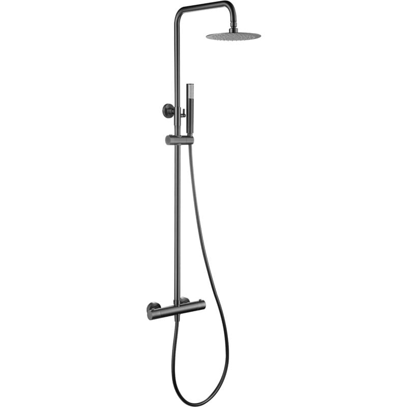 foto del prodotto asta doccia termostatica rubinetti bagno termostatici set barra doccia con spruzzatore, maniglia color canna di fucile nera