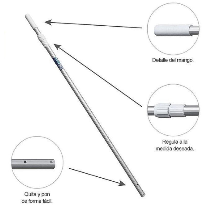 foto del prodotto asta manico telescopico 240cm in allumino per retino pulizia della piscina 42398 trade shop traesio