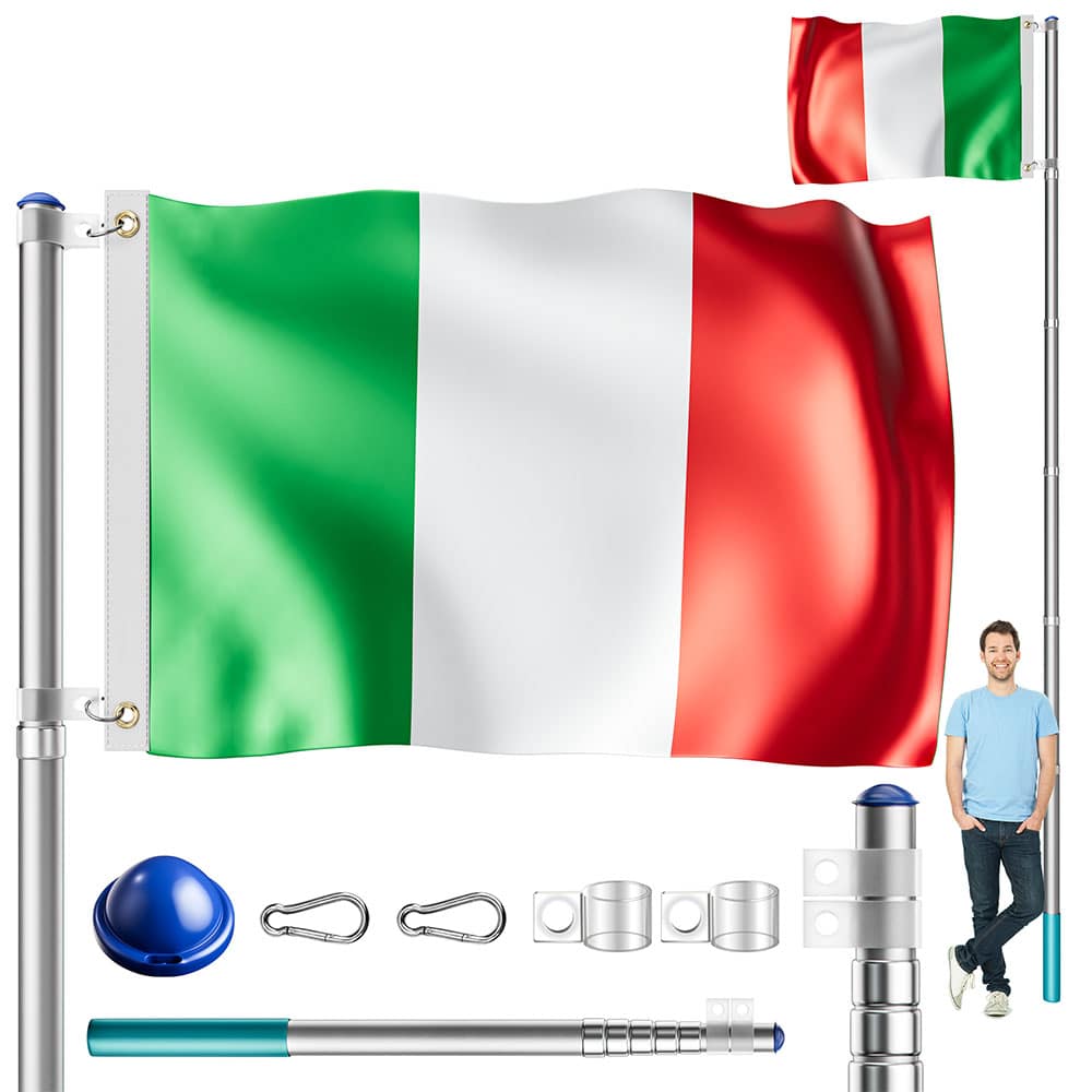 foto del prodotto asta per bandiera in alluminio 630 cm con bandiera italia inclusa