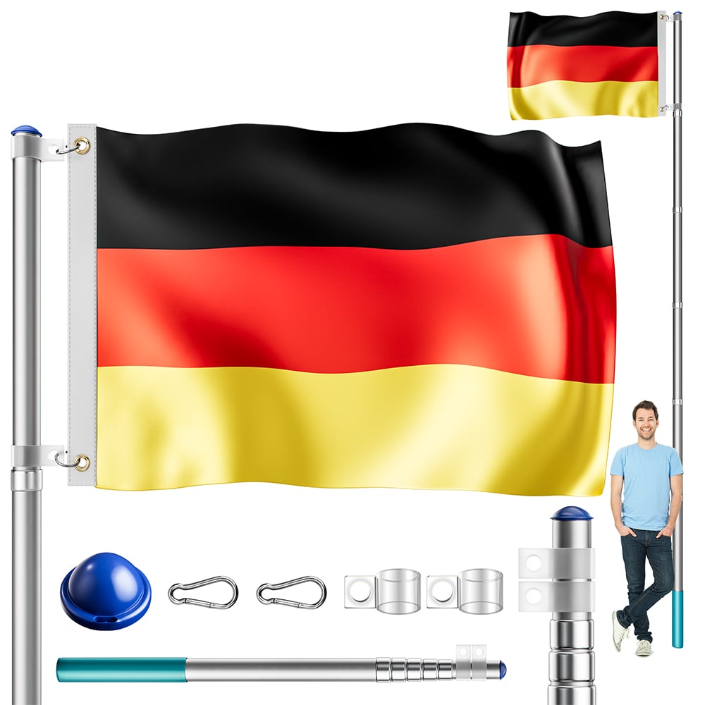 foto del prodotto asta per bandiere in alluminio 630 cm, inclusa bandiera della germania