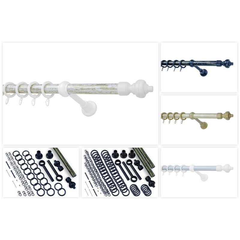 foto del prodotto asta per tende 28mm set completo incl. anelli per tende con ganci in 3 colori 4 metri, bianco