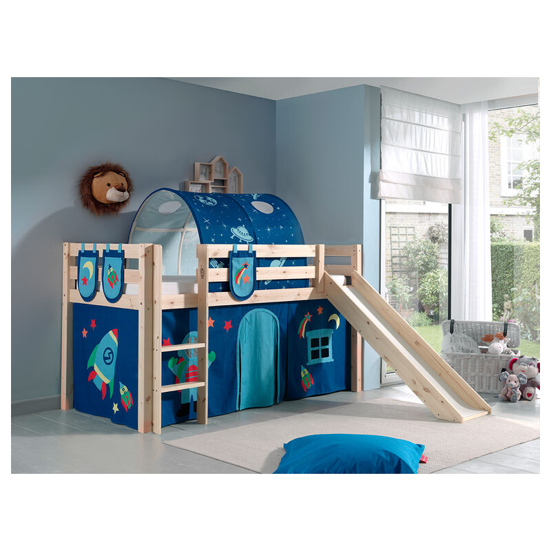 foto del prodotto astro vipack pino 90x200 letto basso con scivolo, rete e rivestimento legno