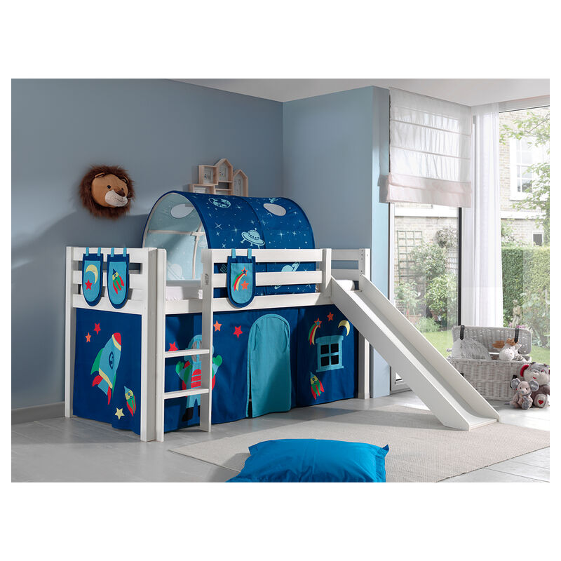 foto del prodotto astro vipack pino 90x200 letto basso con sponda, rete e rivestimento bianco